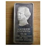 A. Johnson Presidential 2500 grain sterling ingot