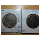 1843,1844 Large one cent