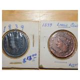 (2) 1839 Large one cent