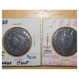 (2) 1835 Large one cent