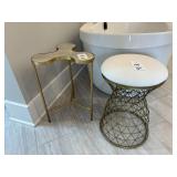 2PC UPHOLSTERED STOOL & SIDE TABLE
