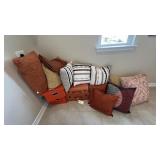 ASSORTED STORAGE ITEMS, PILLOWS & THROW