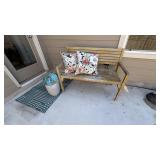 3PC OUTDOOR BENCH, AREA RUG & FAUX PLANT