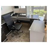 4PC L-SHAPED DESK, CHAIR & FILE CABINET