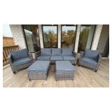 5PC OUTDOOR SOFA, CHAIRS & OTTOMANS
