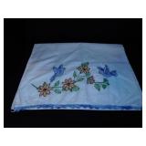 2 hand embroidered pillowcases w/ crocheted