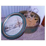 Currier & Ives Winter tin full of pottery stars &