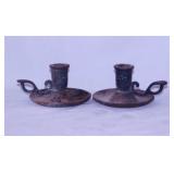 Pair of cast iron finger candlesticks - Wrought