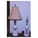 2 milk glass hobnail table lamps