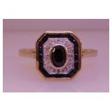 9K yellow gold ladies sapphire & diamond ring,