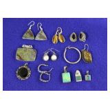 Sterling and agate stone & other pendants &