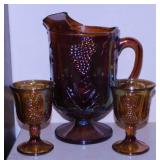 Indiana Carnival Glass Harvest Grape: Pitcher w/