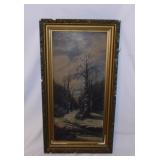 Antique Winter landscape oil painting on board,