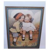 Vintage Dutch boy and girl print, framed,