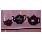 3 vintage Japan Redware teapots