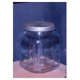 Vintage square glass food storage jar w/ lid -