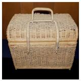 Wicker picnic basket w/ plates, cups & more