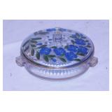 Vintage hand painted glass divided nut dish w/