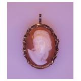 9K yellow gold Cameo Lady pendant brooch pin,