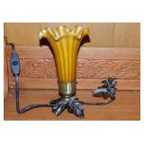 Trumpet tulip glass desk lamp w/ cupid