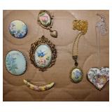 Vintage hand painted porcelain jewelry: