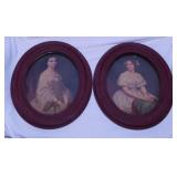 2 Victorian lady prints in oval frames, 15" tall