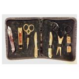 Manicure pedicure set in leather case