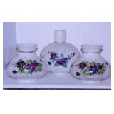 3 hand painted milk glass lamp shades
