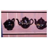 3 vintage Japan Redware teapots