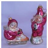 14 figural Christmas tree ornaments, mostly glass