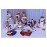 9 figural glass animals Christmas tree ornaments