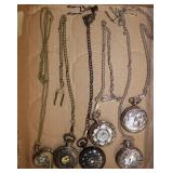 6 quartz pocket watches w/ chains