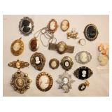 Vintage Cameo jewelry: Brooches, pins, earrings,