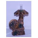 2 vintage miniature oil lamps, one glass chimney