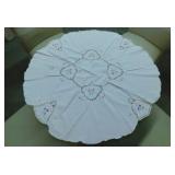 9 vintage tablecloths, some w/ crochet,