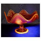 1981 Viking Epic Persimmon 6 petal glass compote,