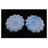 2 Anchor Hocking milk glass deviled egg plates w/