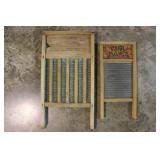 2 antique wood & metal washboards: National