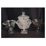 Vintage pressed glass footed compote, 7" - Etched