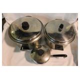 2 Mid Century stock pots, 1 lid marked West Bend