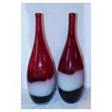 2 blown art glass bottle vases, 21" tall