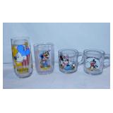 4 vintage Walt Disney glasses: 2 Mickey Mouse,