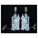 Pair of Wales Pottery figural boudoir lamps