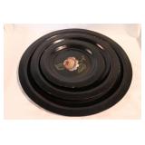 3 wooden hand painted trays" 8" - 12.5" - 16"