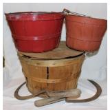 Slate wood apple bushel basket w/ handles & lid -