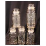5 Planters Peanuts glass lidded storage jars
