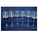 6 Toscany wheel cut crystal stemware glasses,