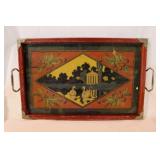 Art Deco glass serving tray in wood frame