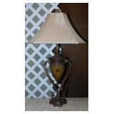Art Deco inspired table lamp w/ finial & linen