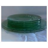 6 vintage Depression glass plates, one is Uranium
